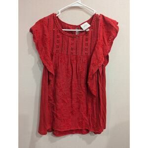 Red sleeveless eyelet top by Knox Rose size M